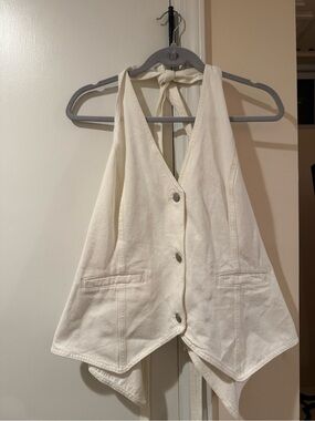 White Denim Halter Tie-Top
